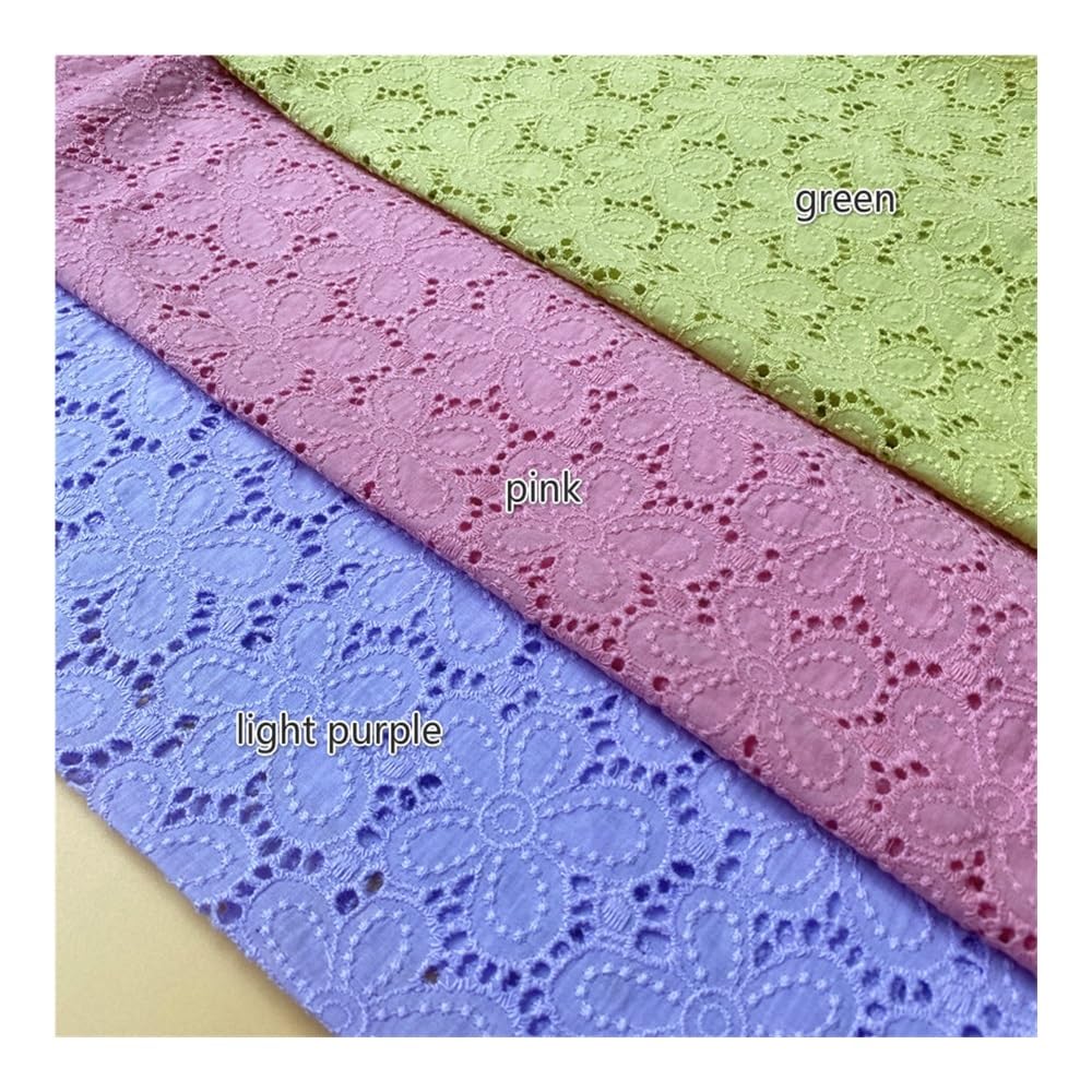 Tissu en coton brodé fait à la main - Largeur : 130 cm - Pour vêtements, robes, accessoires de maison (violet clair)