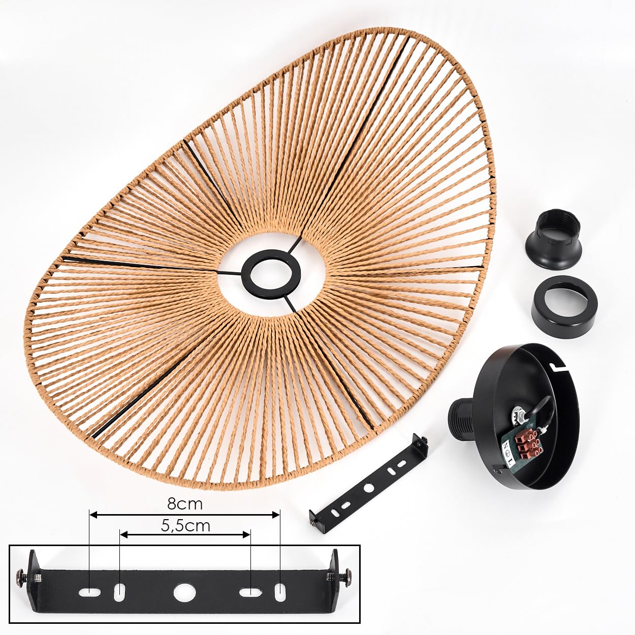 HOFSTEIN Elsa lampa sufitowa, lampa sufitowa wykonana z metalowej/papierowej siatki w kolorach czarnym/naturalnym, stylu boho z efektem świetlnym na suficie, E27, jadalnia, salon, sypialnia
