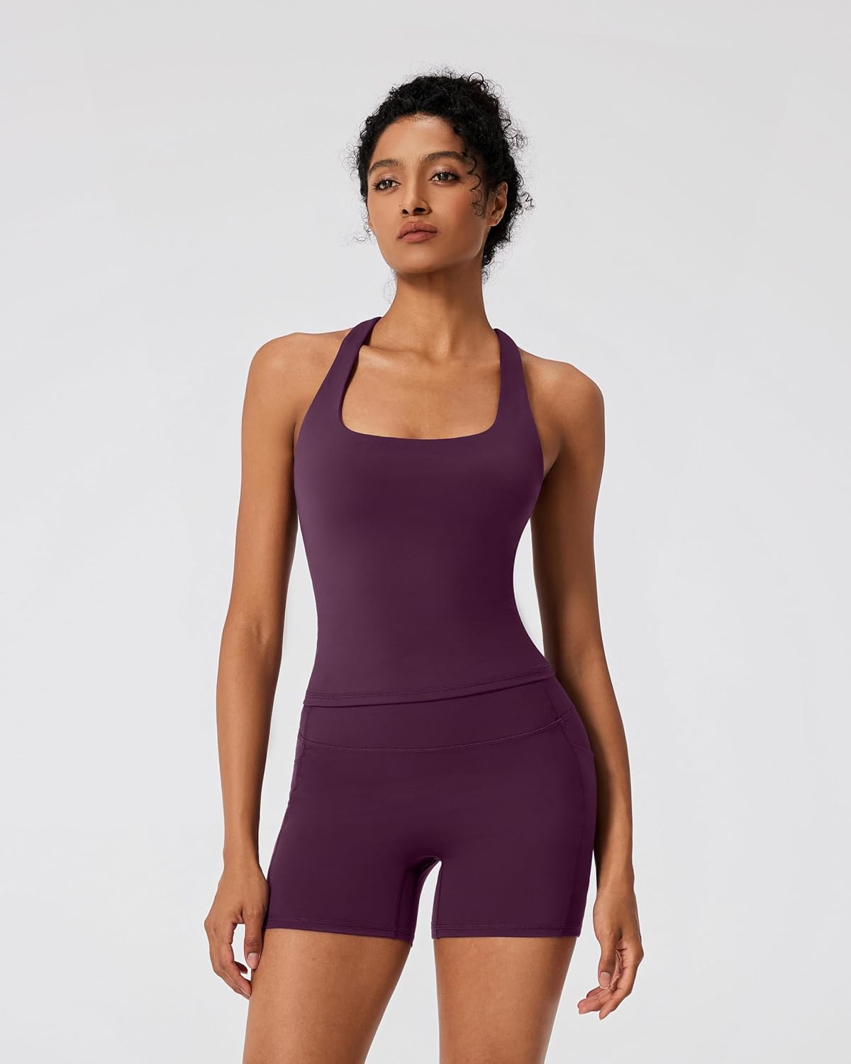 RXRXCOCO Racerback Workout Sets for Women 2 Piece Padded Scoop Neck Tank Tops Hidden Scrunch Booty Shorts with Pockets - Image 3