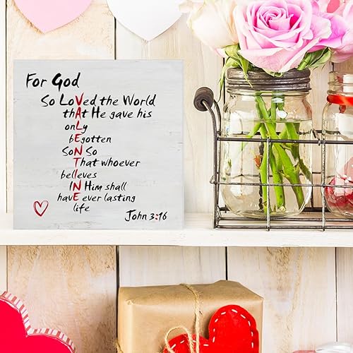 Miniatura 6 de Decoración cristiana de San Valentín, rústico Juan 316, versículo bíblico, escrituras, letrero de madera, estante de mesa, decoración de escritorio,