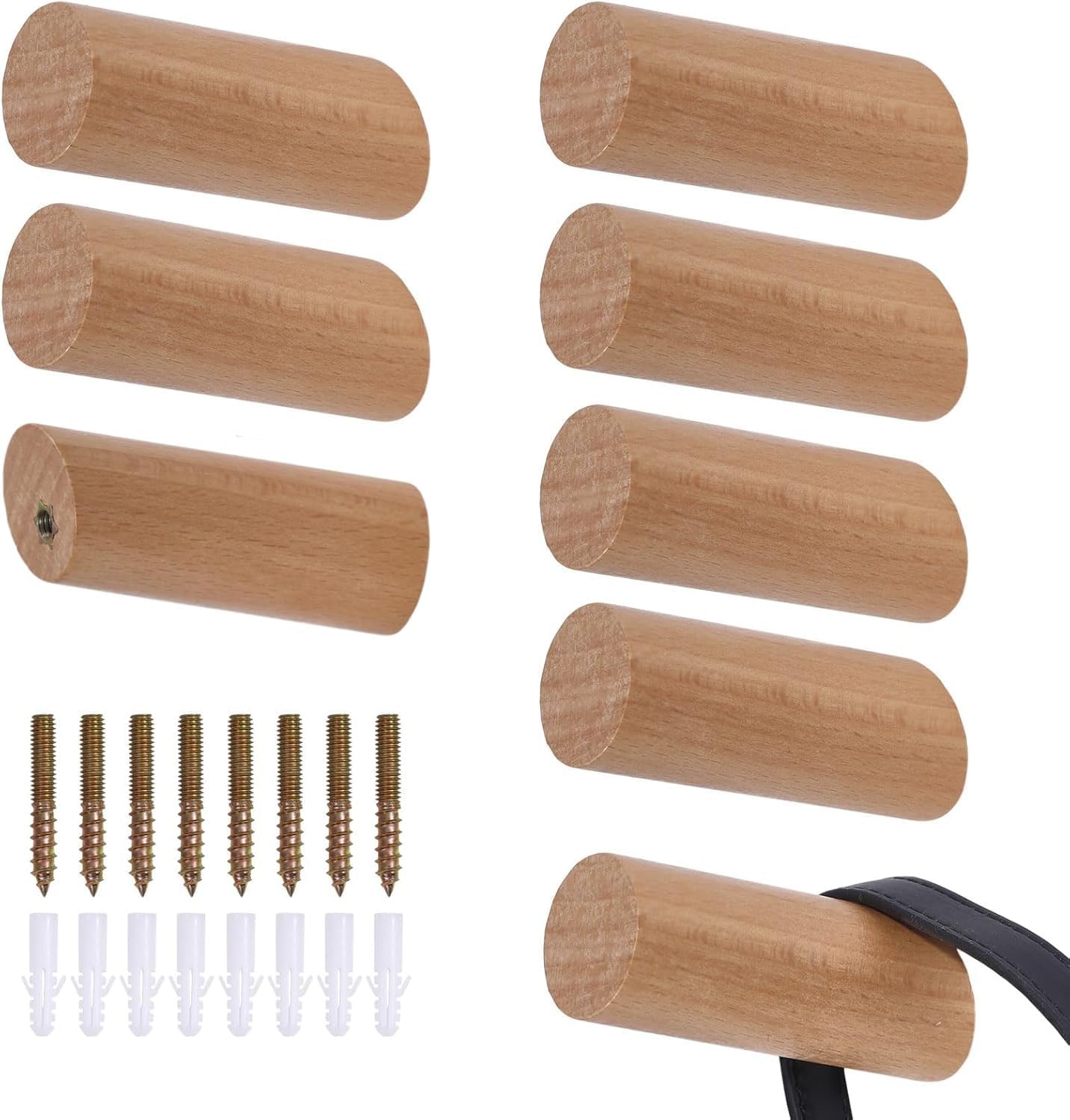 GLOBLELAND 8 Pack Natural Wood Wall Hooks for Hanging Wooden Coat Hook Walls Mounted Hat Hooks Column Wood Wall Hook for Hanging Hat Towel Bag Rope