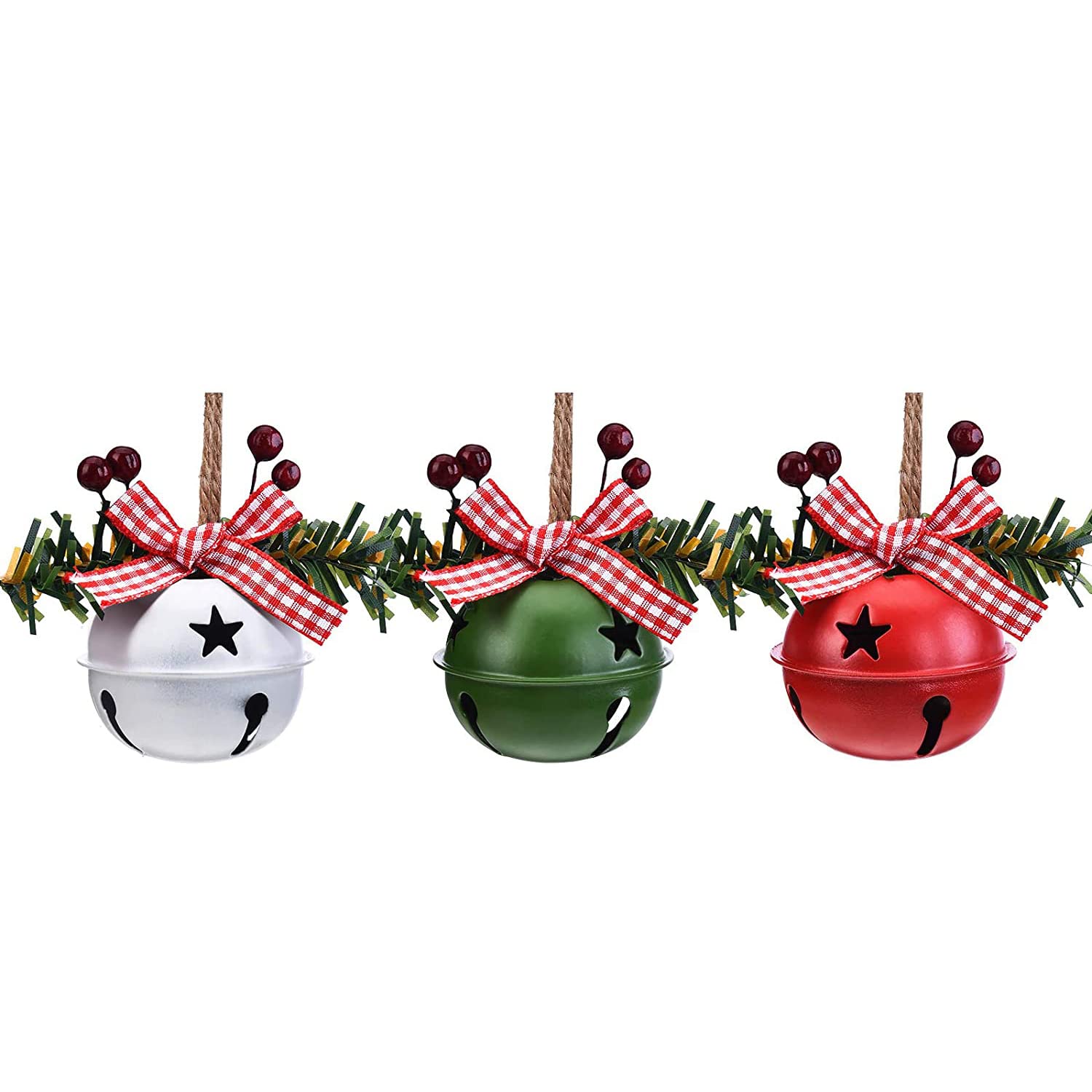 Echden Christmas Bell Decorations Christmas Bells Craft Bells Christmas Anniversary Bells Decorated with Holly Berries Christmas Holiday Party Supplies (3 pcs-1)