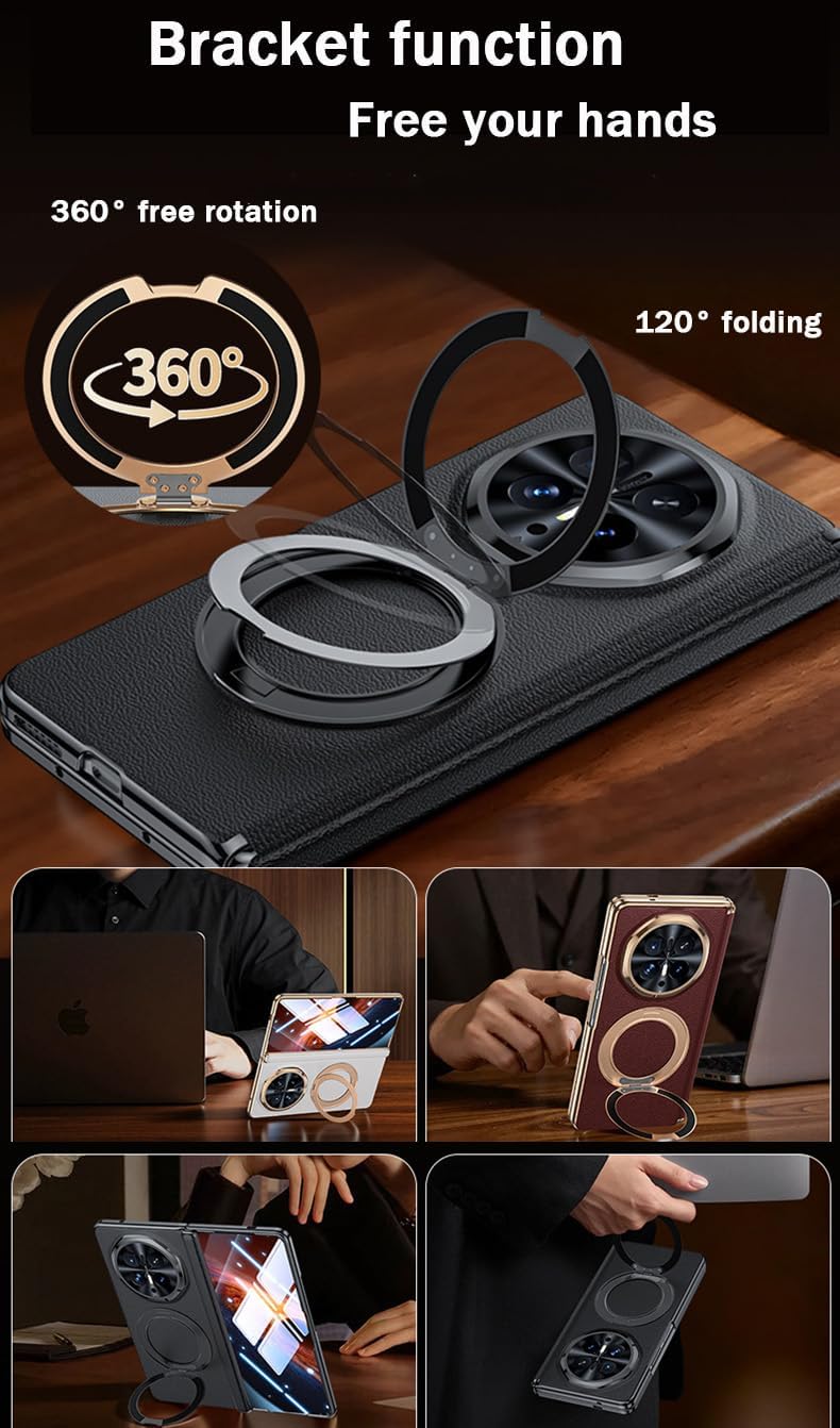 Cellphone Leather Case for Honor Magic V6, Hinged Cover for Honor Magic V 6, Bracket, Mobile Phone Shell, Support Frame, Cowhide Holster