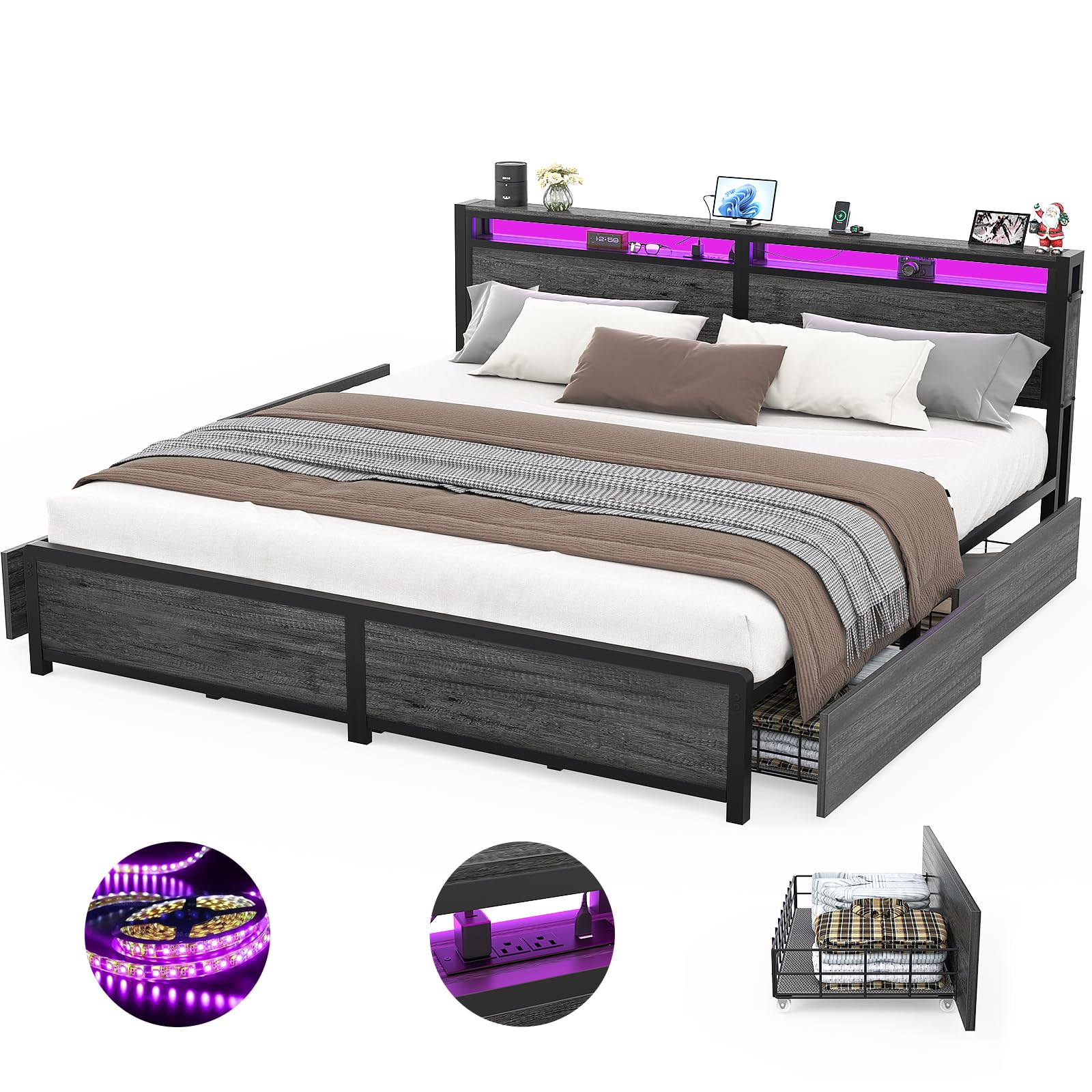 Kimページです。 Amazon.com: Homieasy King Size Bed Frame with 4 Storage