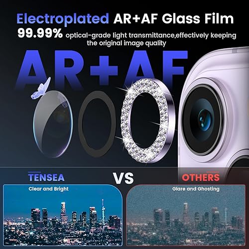 Miniatura 3 de Tensea Protector de lente de cámara para iPhone 14 PlusiPhone 14 Bling, protector de pantalla de vidrio templado, anillo individual de metal