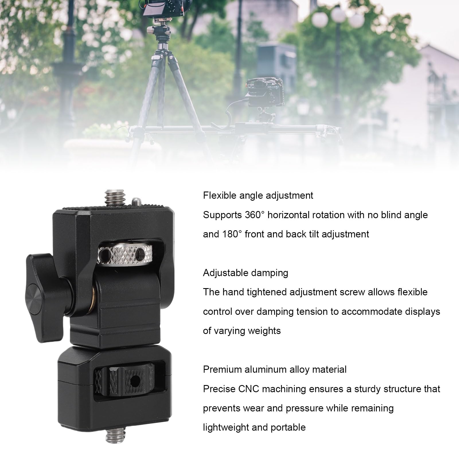 Jectse Support D'écran de Caméra avec Vis de 1/4 Pouces, Support D'écran de Caméra Anti-Torsion pour Cages de Caméra, Pivotant à 360° et Amortissement D'inclinaison Réglable à 180°