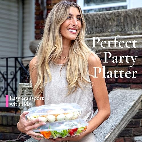 Miniatura 6 de Recipiente para huevos con tapa, plato redondo de 12 pulgadas, 15 ranuras, soporte de plástico desechable, plato para frutas, verduras, comida para