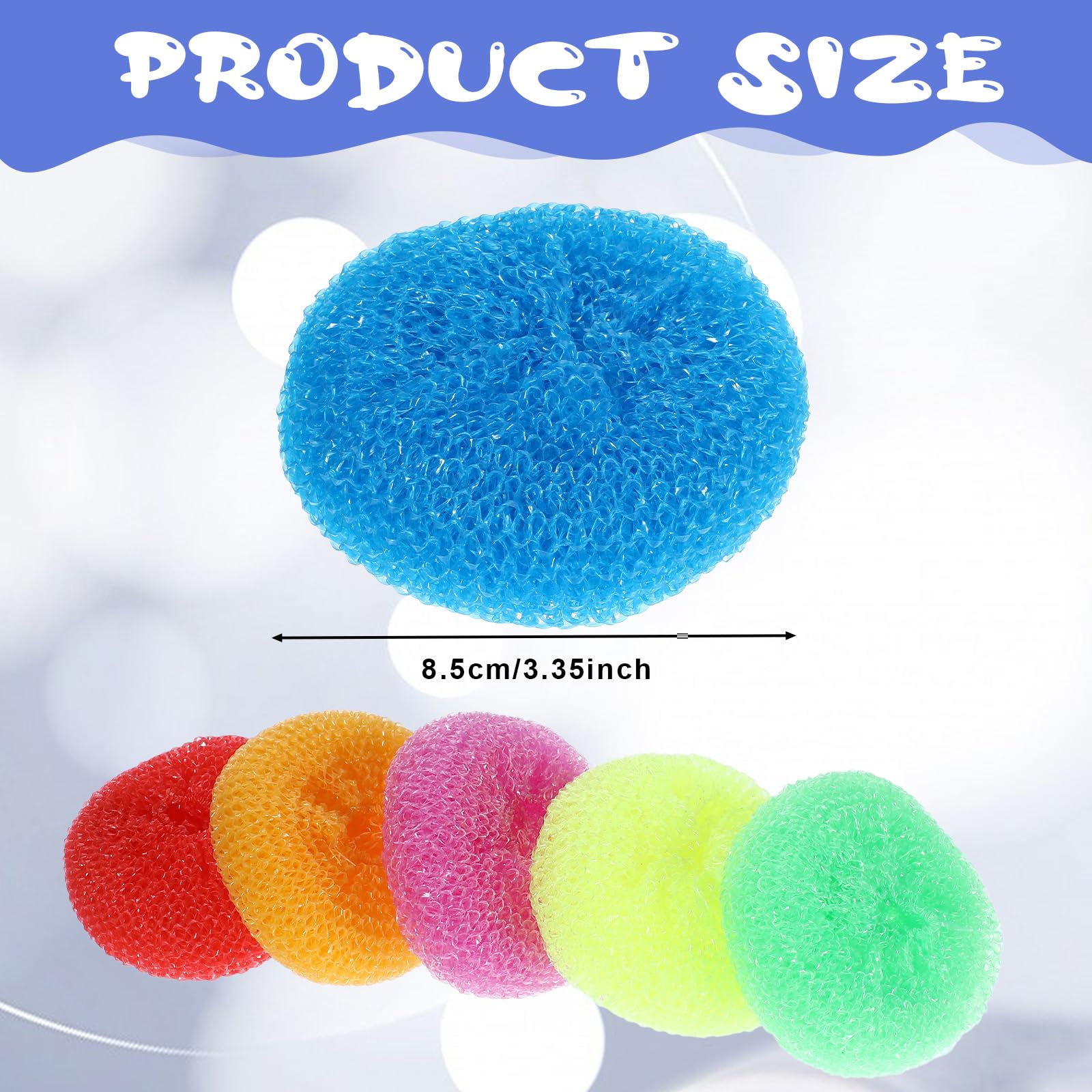 100 spugne in plastica per piatti, scrubber rotonde per pentole per cucina, antigraffio, 8,5 cm, in rete di nylon, riutilizzabili, per la pulizia della casa