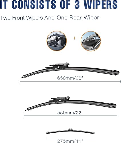 Miniatura 42 de 28"+20" Limpiaparabrisas frontales para Toyota Sienna 2020 2019 2018 2017 2016 2015 2014 2013 2012 2011 2010 (Juego de 2) Adaptador de gancho J/U