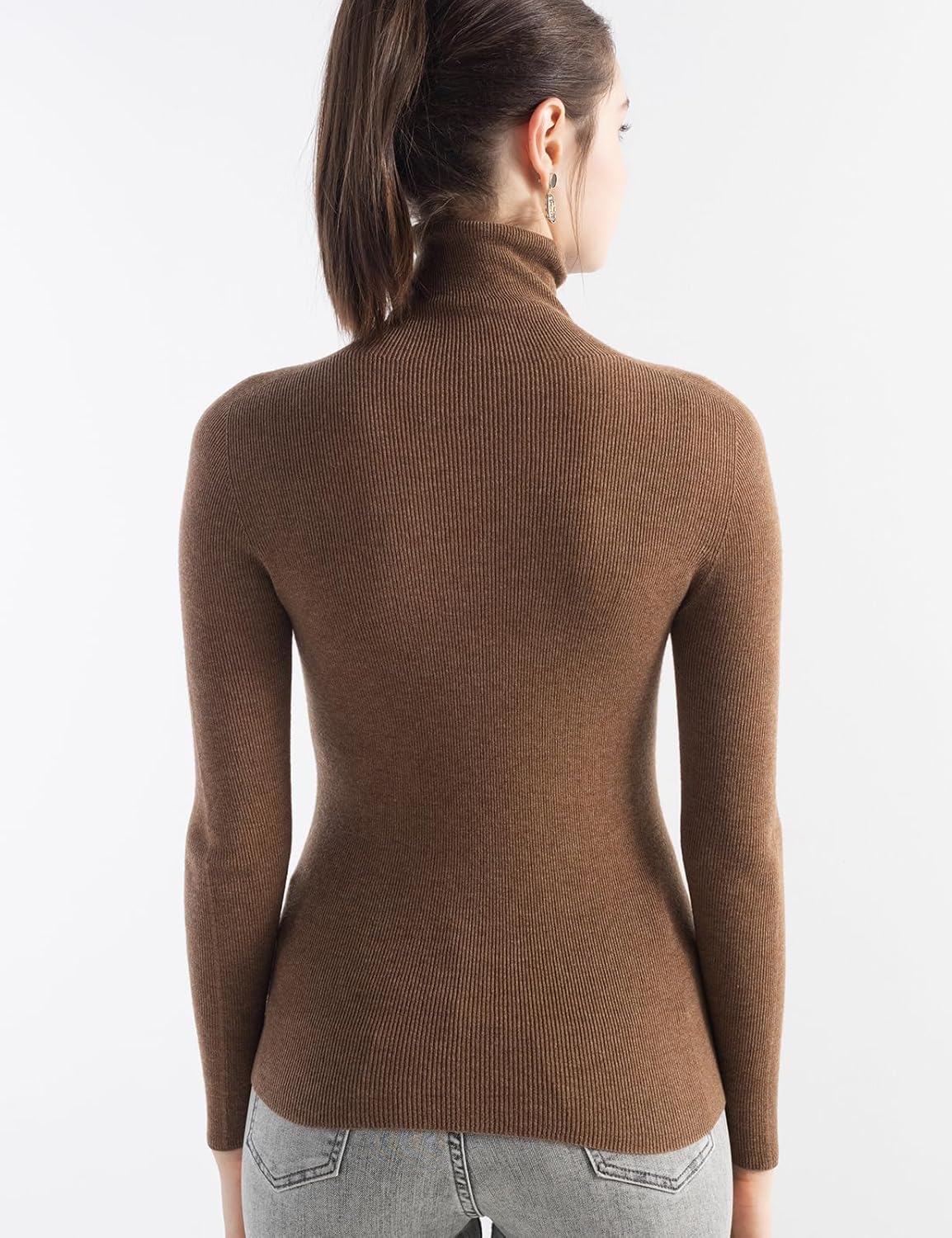 Women's Merino Wool Blend Sweater Turtleneck Rib Slim Fit Long Sleeve First-Line Ready to Wear Seamless Knit Sweater - Image 6