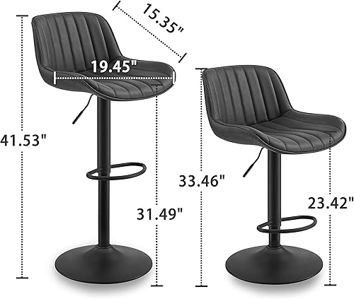 Miniatura 2 de Volans Juego de 2 taburetes de bar, modernos de cuero sintético de mediados de siglo, altura ajustable, altura de mostrador, silla de bar con