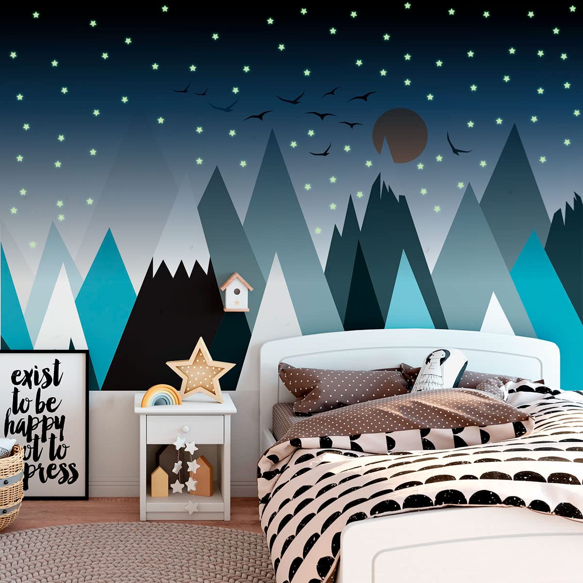 Ambiance Sticker Naklejki ścienne dla dzieci - Olbrzymia naklejka ścienna dla dzieci Skandynawskie góry Parka + 100 FOSHORESCENCYJNYCH GWIAZDEK - 70x105cm
