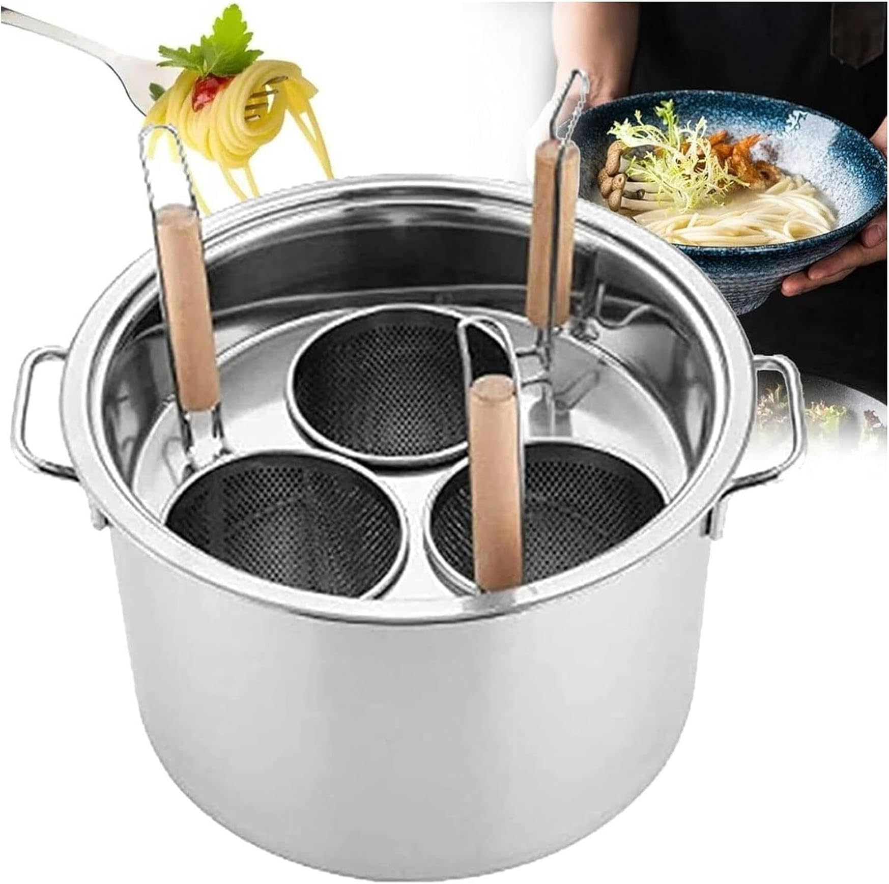 Pentole per Pasta 3/4/5 Fori Pentola per cuocipasta in Acciaio Inox con cestello per Inserto colino, Pentola per cuocipasta in Acciaio Inox, Set per cuocipasta, tagliatelle, verdur