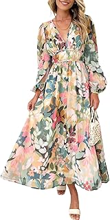 Women's Long Sleeve Boho Maxi Dress Floral Print Long Dress Pink Print - Buy now