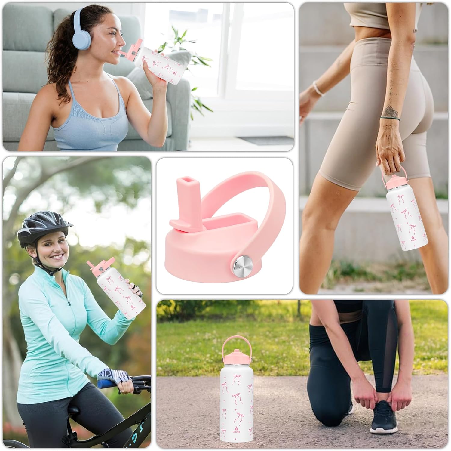 Straw Lid for Hydro Flask Wide Mouth,Lids with Straw for Hydroflask 12 16 18 20 32 40 oz Wide Mouth,Leak-Proof Drinking Cap with Flexible Handle,Top Sport Bottle Lids with Lid Brush,Pink - Image 7