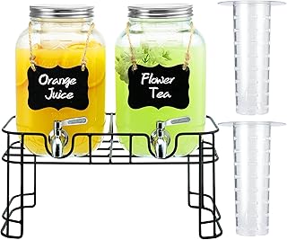 1 Gallon Glass Drink Dispensers for Parties, 2PACK Beverage Dispenser wi...