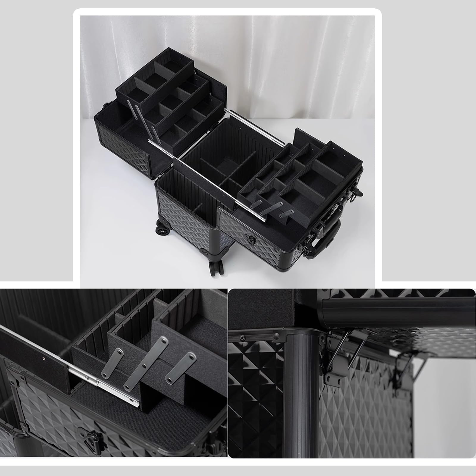 Rolling Makeup Case Beauty Makeup Train Case Travel Trolley Kosmetyczka Organizer na kółkach Pudełko na kosmetyki Profesjonalny kosmetyczka Organizer na pędzle do makijażu Etui na pędzle do makijażu