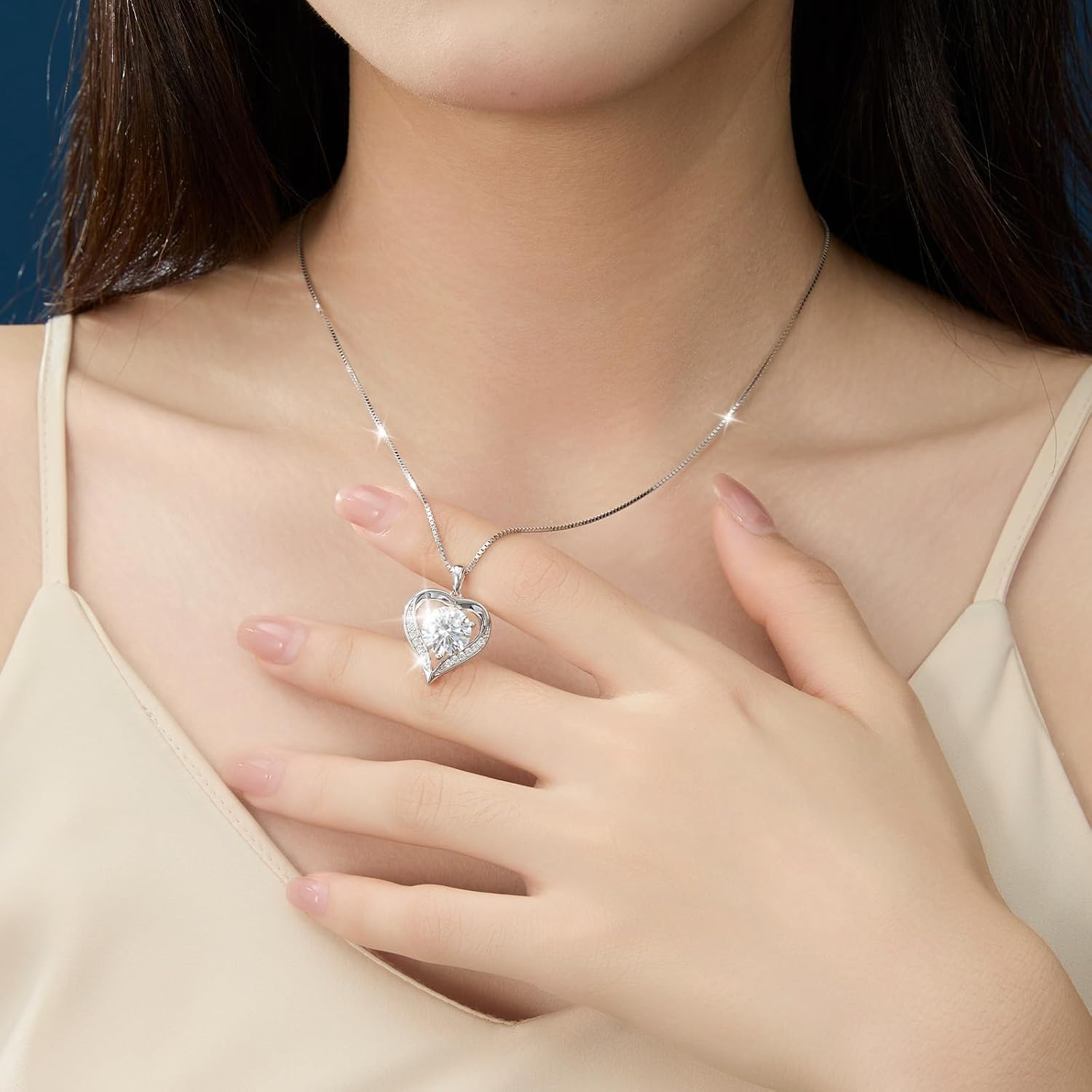 Moissanite Necklace for Women,925 Sterling Silver Necklace,Moissanite Tennis Necklace Engraved with Love,Gift for Wife Girlfriend Mom on Anniversary Valentine's Day Birthday - Image 2