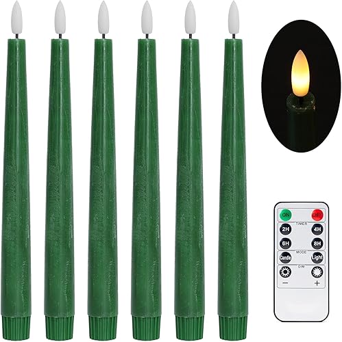 Stmarry Green Real Wax LED Flameless Taper Candles with Remote and Timer, 9.65 Inch Flameless Candlesticks, Dripless Battery Operated Candles with Stmarry Green Real Wax LED Flameless Taper Candles with Remote and Timer, 9.65 Inch Flameless Candlesticks, Dripless Battery Operated Candles with