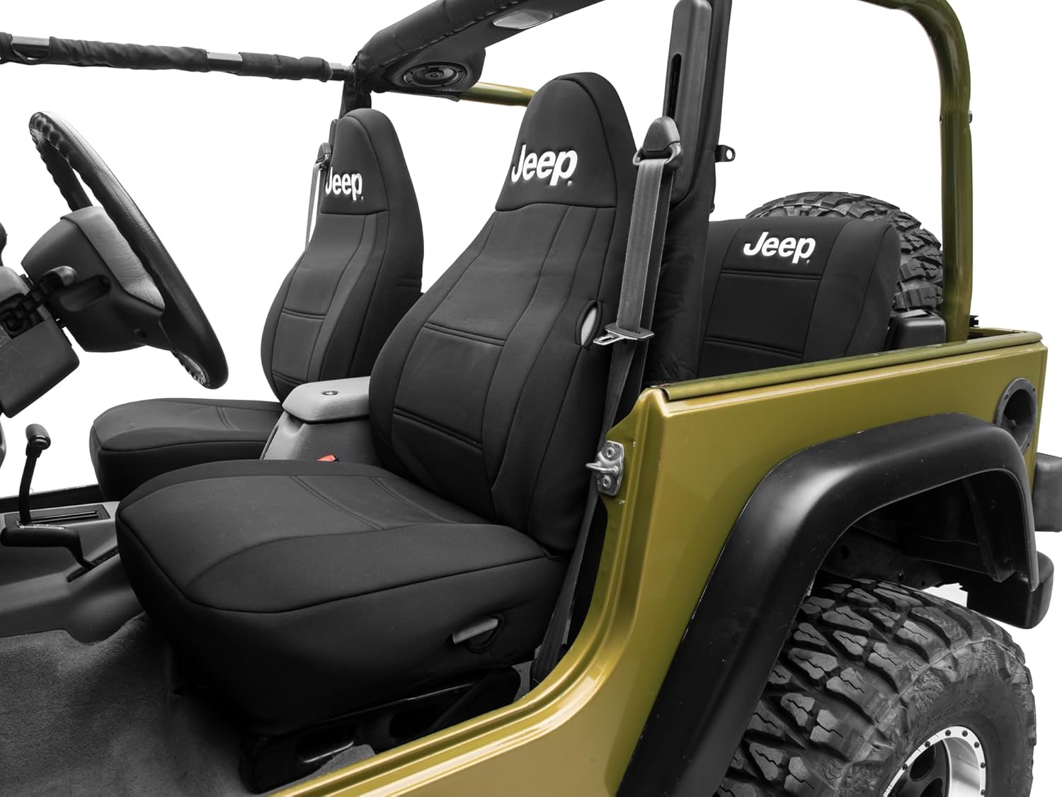 RED ROCK Jeep Licensed by TruShield Neoprene Front and Rear Seat Covers; Black Compatible for 97-02 Jeep Wrangler TJ