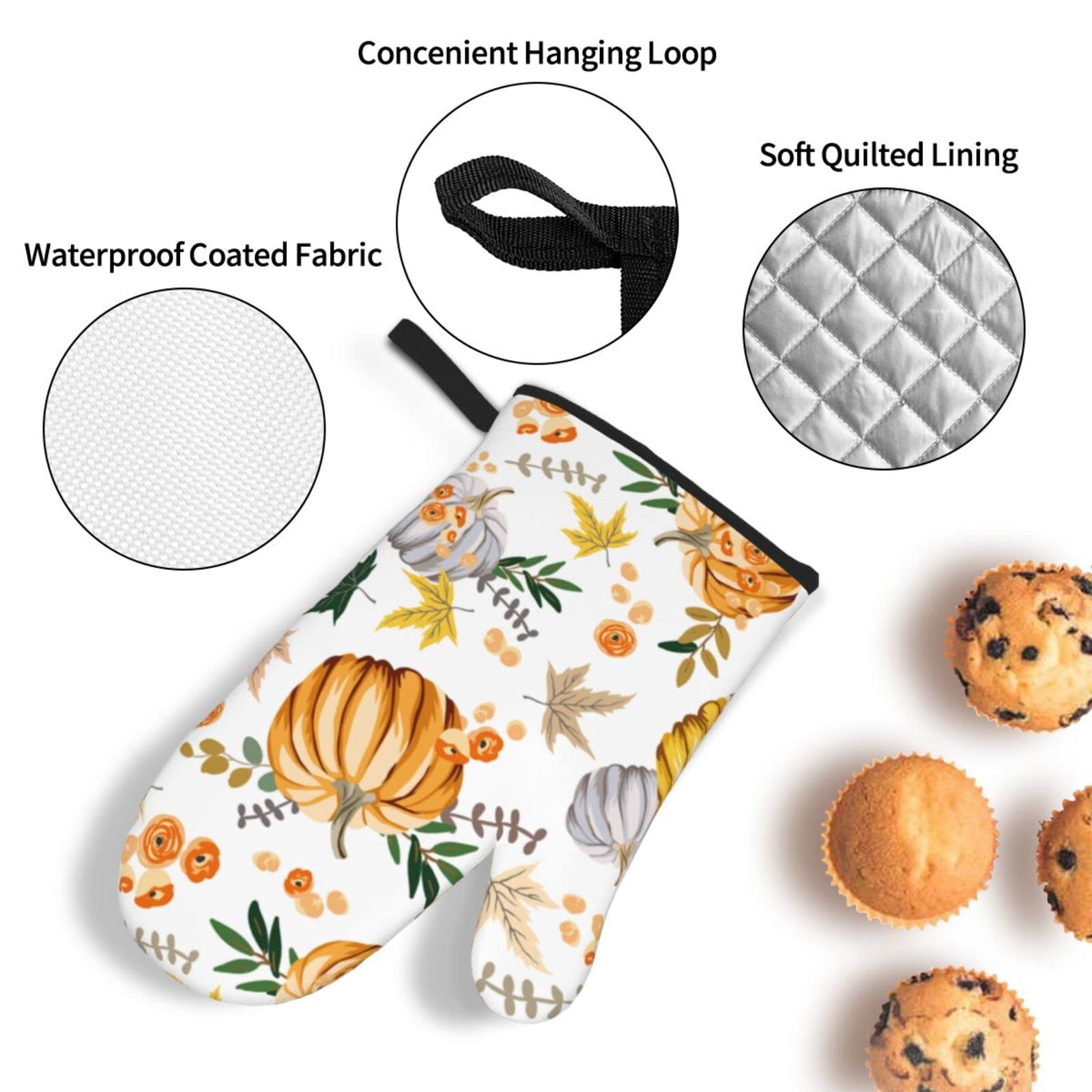 Mingnei Ofenhandschuh & Topflappen-Set – Herbst-Kürbis-Design, Hitzebeständig, Maschinenwaschbar