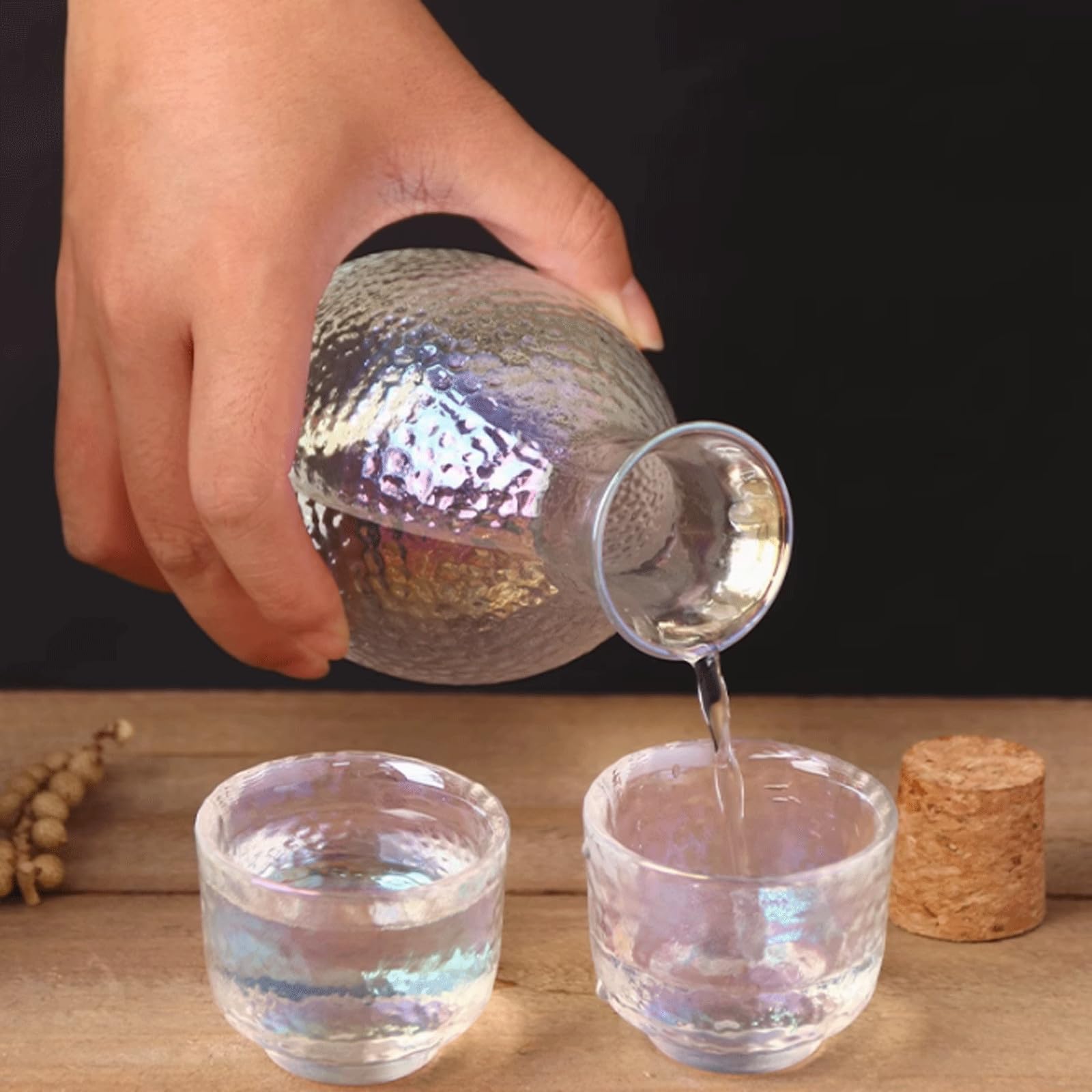 Juego de Sake de Vidrio, Taza de Sake Colorida, 1 Tetera, 1 Calentador de Sake, 4 Tazas de Sake, dispensador de Sake Estilo japonés, Juego de Sake, Juego para Beber Sake (Colorido)