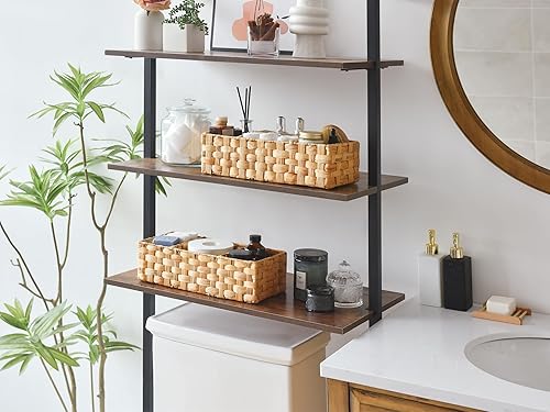 Miniatura 5 de StorageWorks Almacenamiento de papel higiénico de 3 secciones, cestas de mimbre para baño, tejidas a mano con cestas de almacenamiento de jacinto de