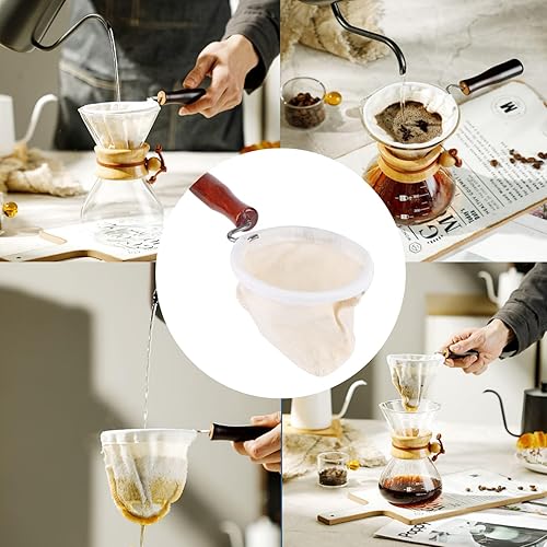 Miniatura 7 de Filtro de café de tela, reutilizable y lavable, hecho a mano, filtro de café con mango de madera (L)