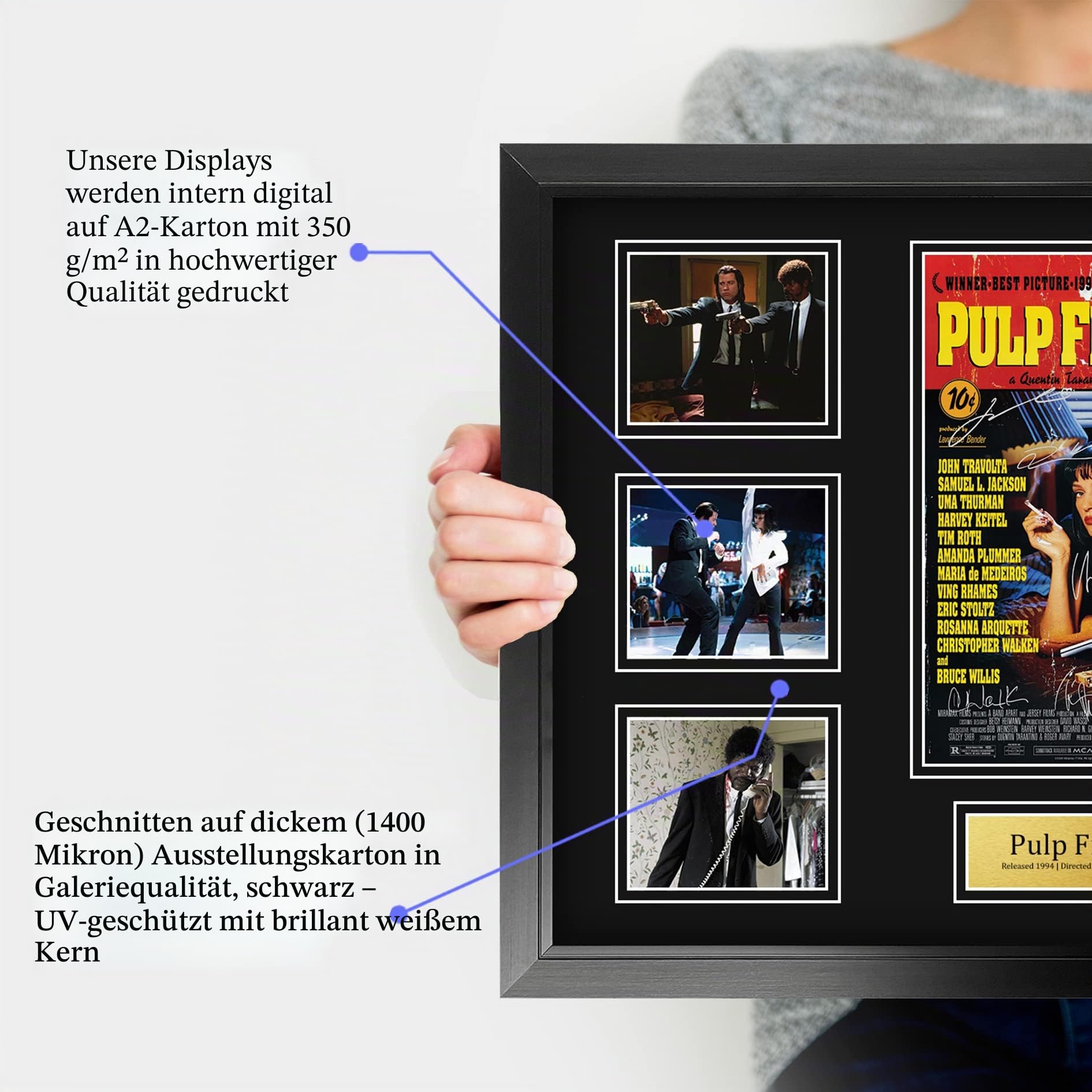 HWC Trading Pulp Fiction Geschenke Geducktes Signiertes Autogramm Präsentationsdisplay für Fans von Film Memorabilien - A2 Gerahmt