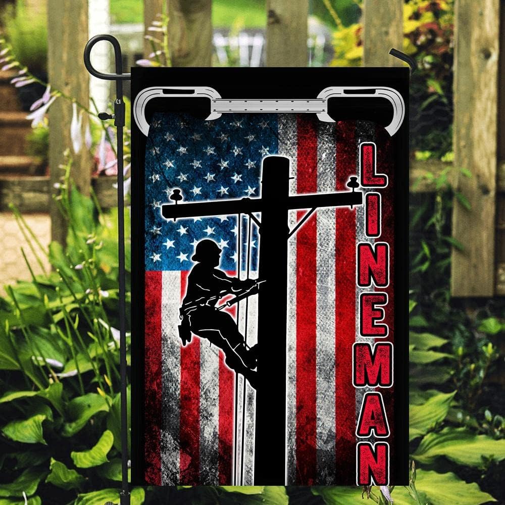 Patriotic Lineman Flag American US (12" x 18") USA Garden Flag Premium Decorative Yard Outdoor Flags