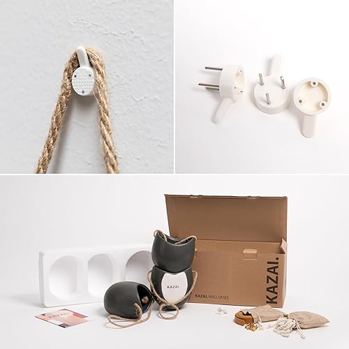 Miniatura 6 de Kazai. Ellie - Macetas colgantes de cerámica para pared, 3 piezas, decoración de pared para interiores, balcón y jardín, grafito (mate)