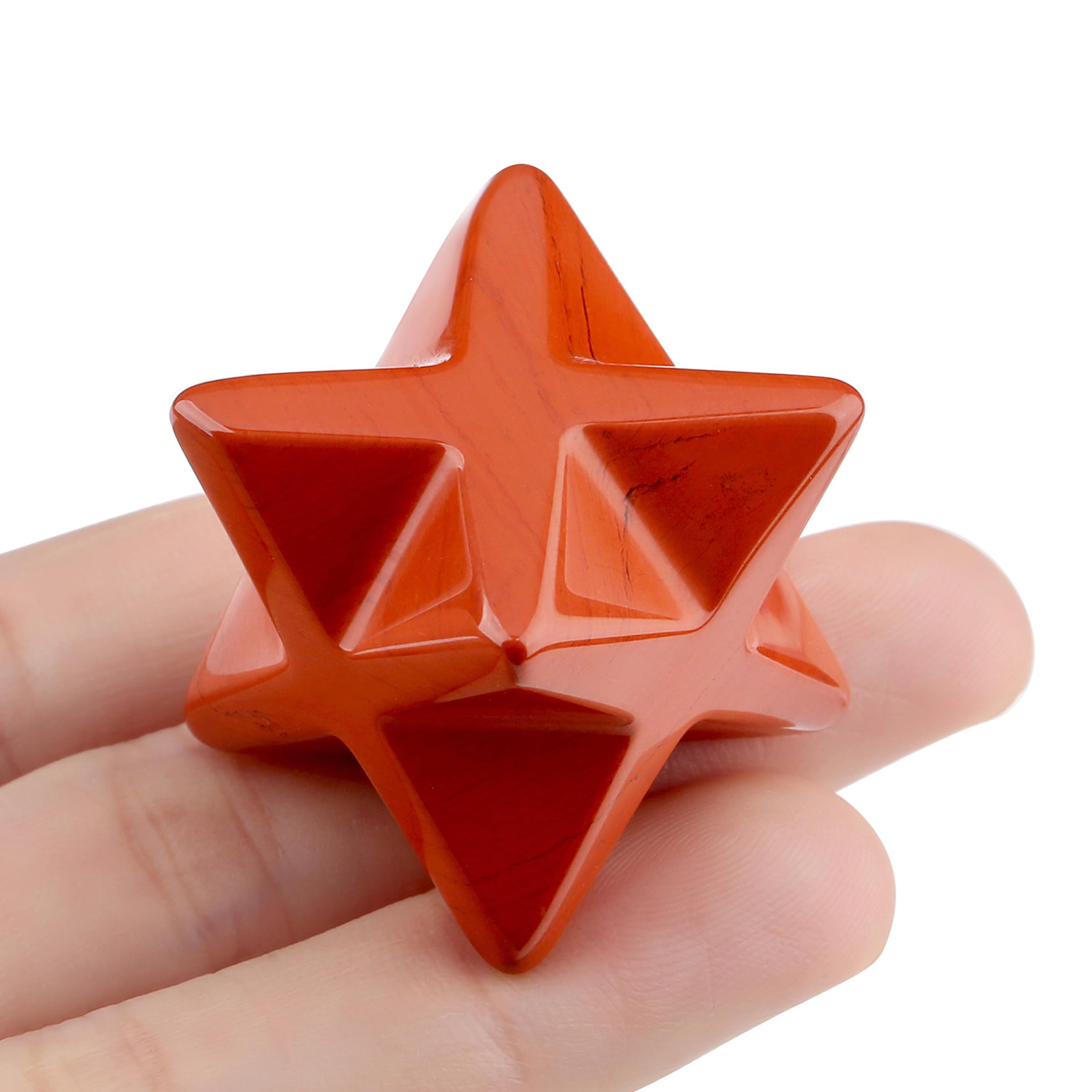 QINJIEJIE Red Japer Merkaba Crystal Natural Healing Stones Sacred Meditation Energy Generator 1" Reiki 3D Star Necklaces Dodecahedron Crystal Grid Home Decor Protection Cleansing Spiritual Gift