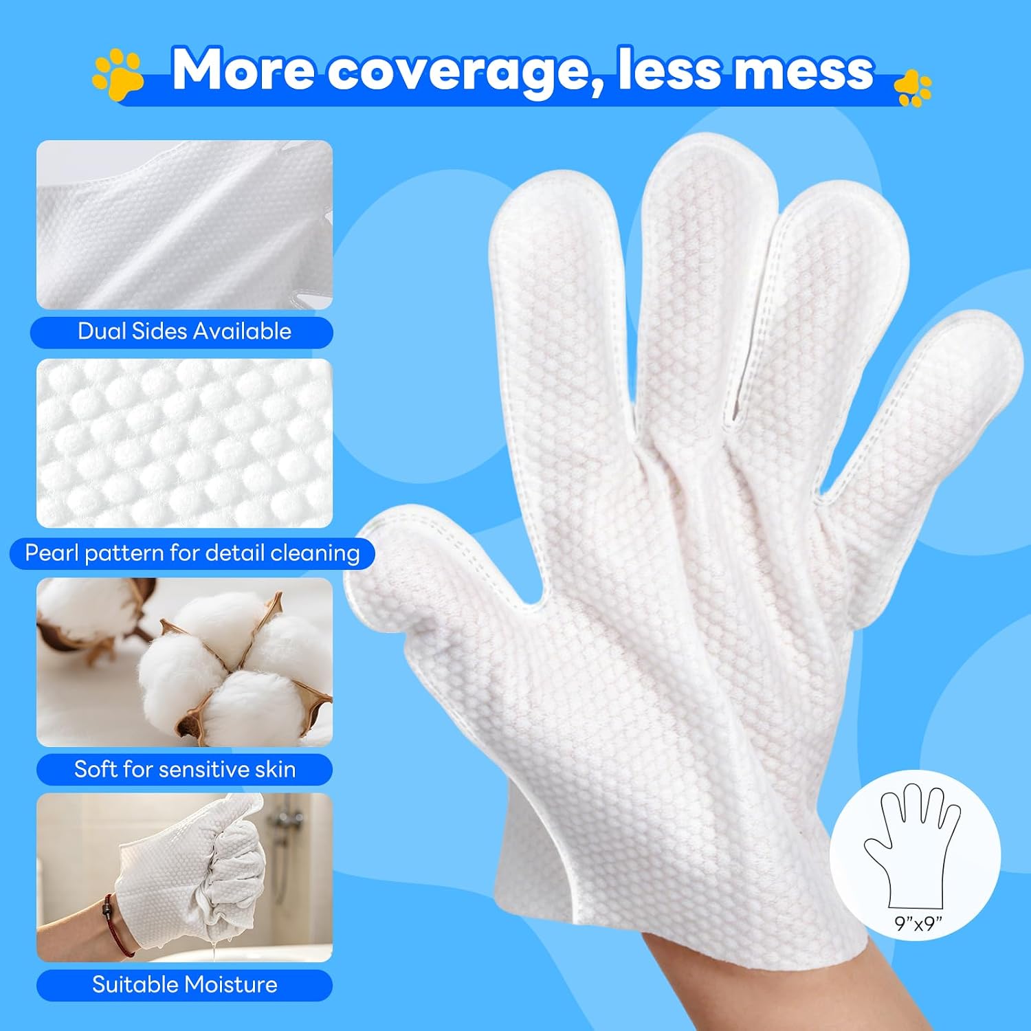 VISRIE 60 Pcs Pet Glove Wipes for Dogs & Cats, Thick Cleaning Gloves | Nourish with Shea Butter and Jojoba Oil, No Rinse Dog Bath Gloves, Daily Grooming and Travel