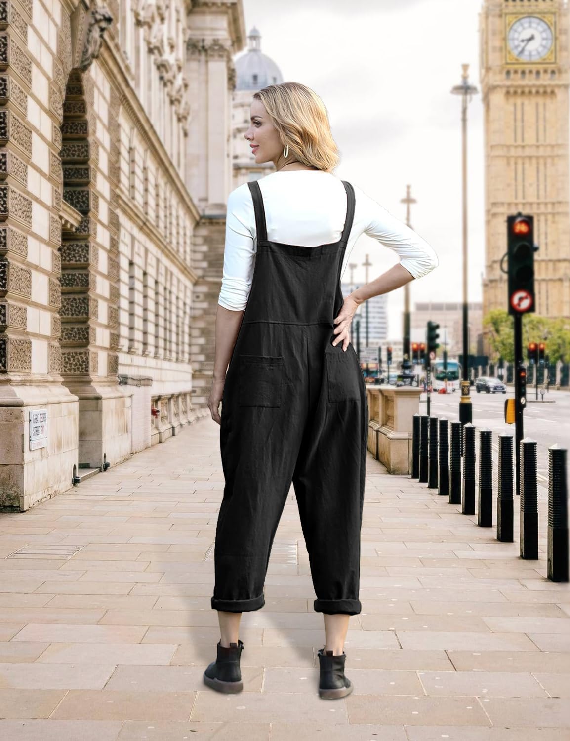 YESNO Damen Latzhose Sommer Oversize Trägerhose Beiläufig Loose Bib Pants Overall Baggy Jumpsuit Strampler Sommerhose mit Träger PV9DE