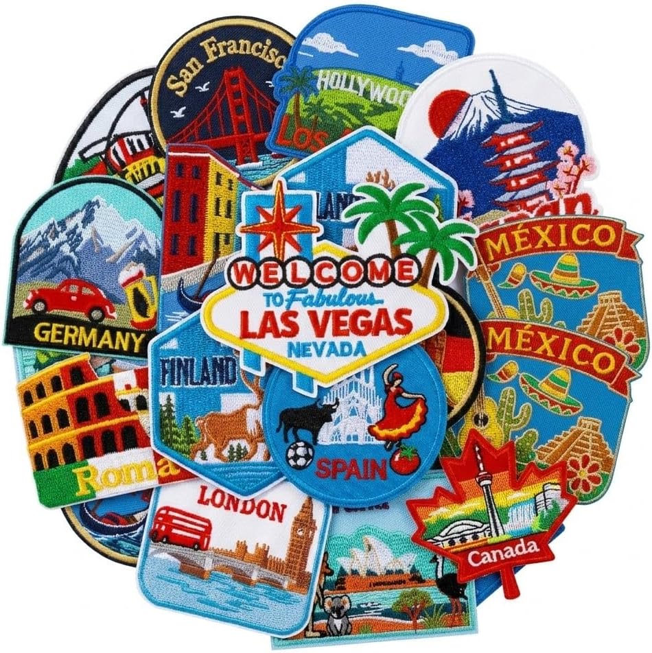 13Pcs Travel Iron on Patches World Landmarks Country Vacation Souvenir Aesthetic Sightseeing Embroidered Appliques for Clothing Jackets Jeans Trucker Hats Backpacks DIY Luggage Gear