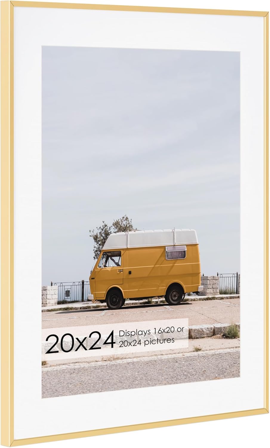 20x24 Metal Picture Frame with 16x20 Mat, Brushed Aluminum Finish, Tempered Glass Front, and Attached Hanging Hardware - Wall Display Frames for Vertical or Horizontal Orientation(Gold, 1 Pack) Gold 20x24 - 1P