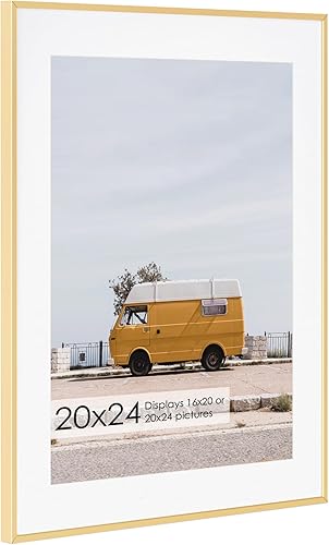 Miniatura 727 de Fun Memories Portarretratos de metal de 16 x 20 pulgadas con paspartú de 11 x 14 pulgadas, acabado de aluminio cepillado, parte delantera de vidrio
