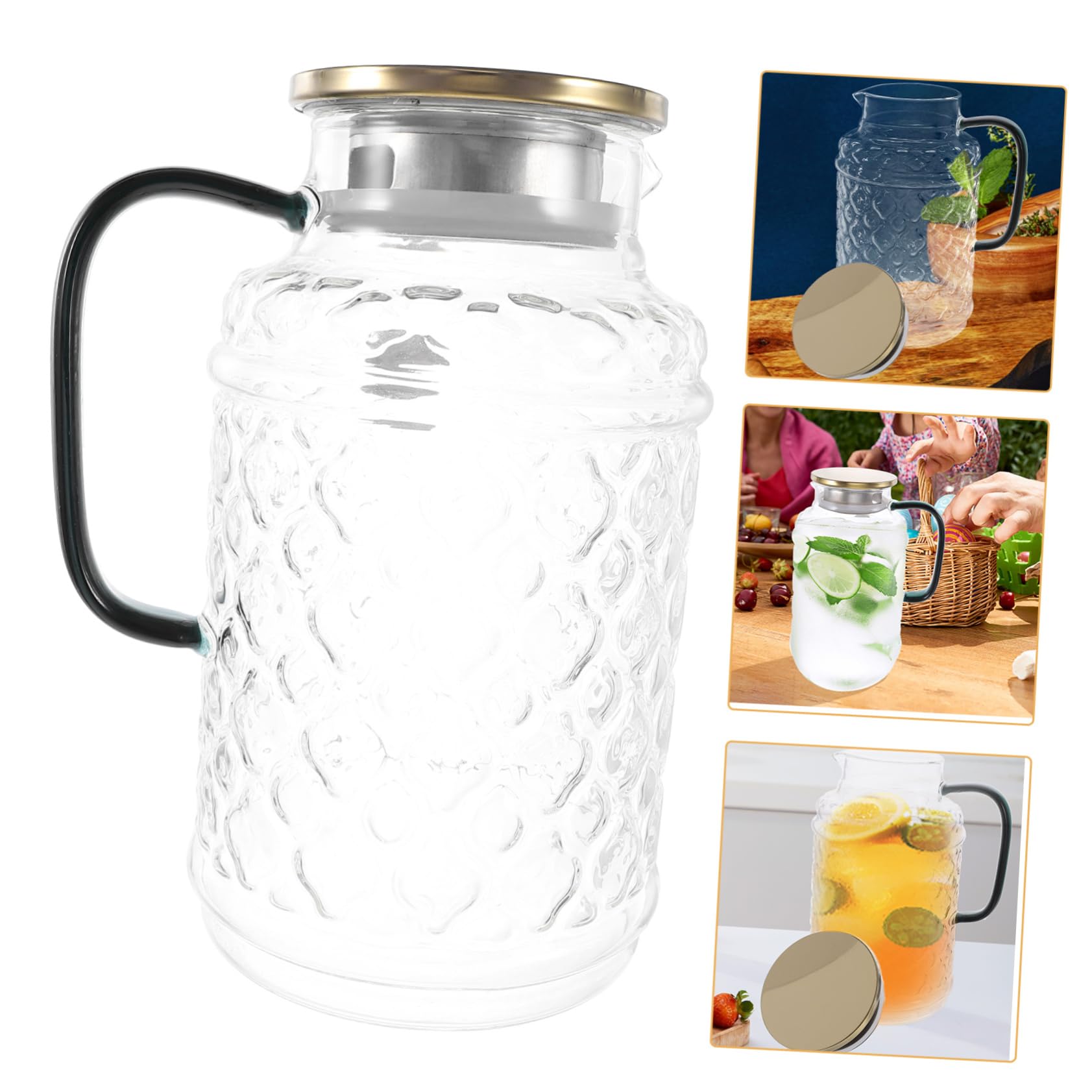 Jarra de Agua de Vidrio con Tapa de 1.7l, Vidrio Grueso Fácil de Limpiar, Diseño Clásico y Delicado para Refrigerador y Bebidas Frías
