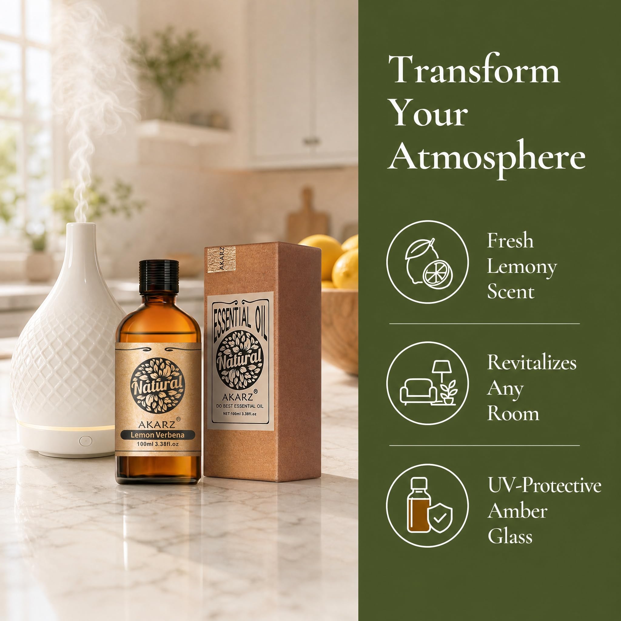 AKARZ 100ml Olejek esencjny z Limonii - Naturalny olejek aromatyczny do dyfuzorów, lamp aromatycznych i aromatów pomieszczeń