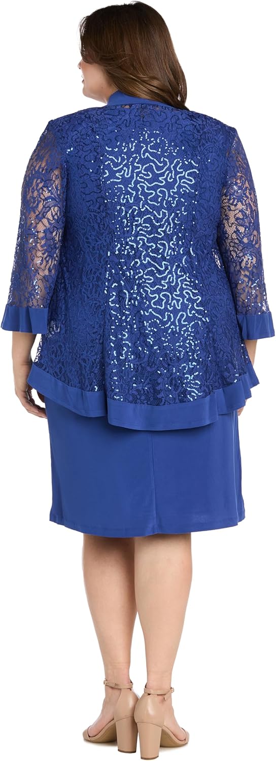 R&M Richards Women's 2-Piece Knee Length Banded Hi-Lo Sequined Jacket Dress W/Detachable Necklace - Image 5