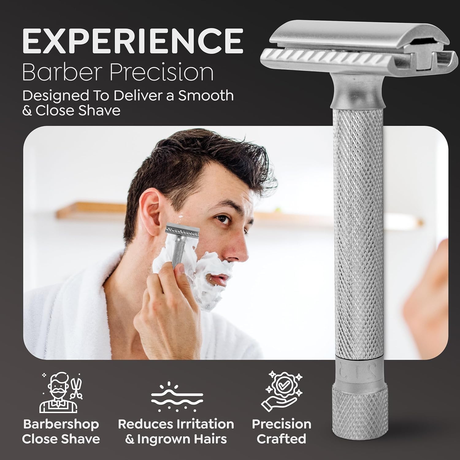 Parker Safety Razor Parker Variante regolabile doppio bordo rasoio di sicurezza e 5 Premium Blades - Cromo satinato