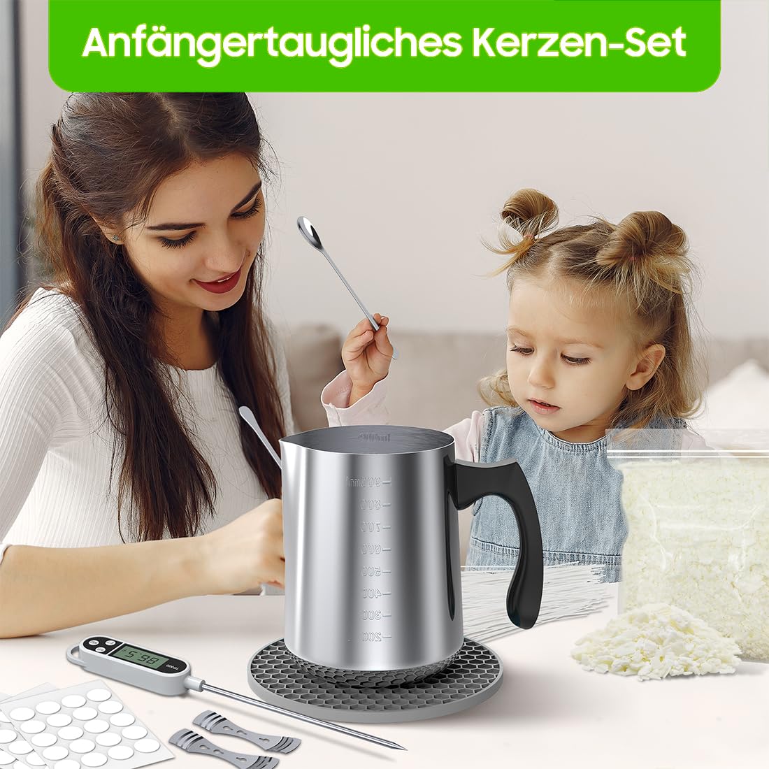 ZIONYA Zestaw świec z wosku sojowego dla dorosłych i początkujących | garnek ze stali nierdzewnej 900 ml, ze skalą, naturalny wosk, przyjazny dla środowiska, prezent "zrób to sam" na Boże Narodzenie i