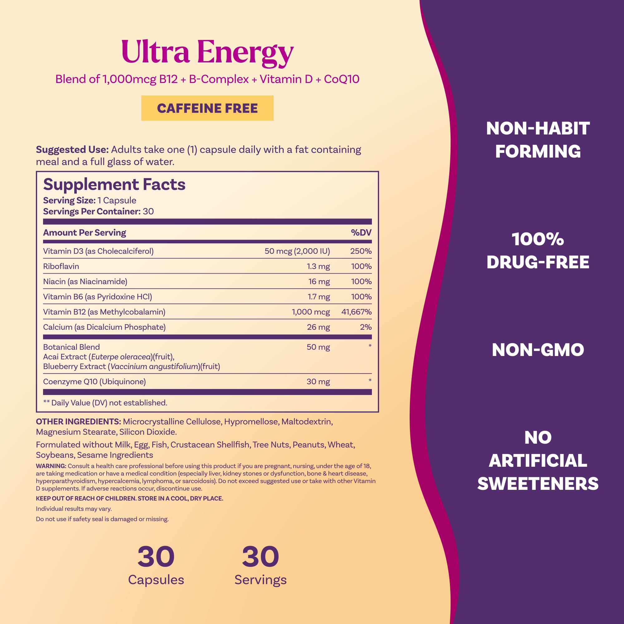 Natrol Ultra Energy 4-in-1, B12, B Complex, Vitamin D, CoQ10, 30 Capsules — Amazon image 4