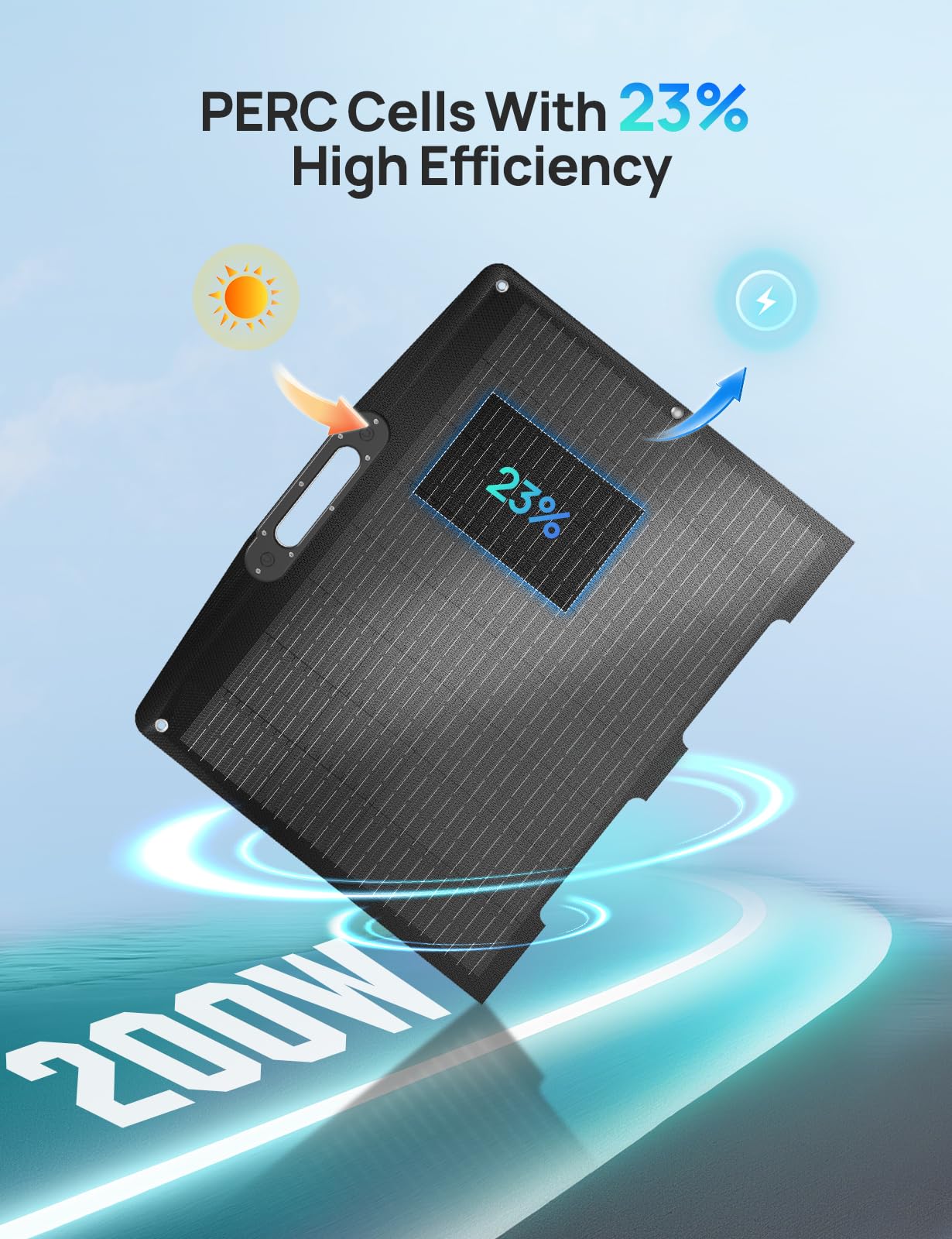 ECO-WORTHY Panneau Solaire Portable 200W, XT60, ETFE, Panneau Solaire Pliable Mono, Jusqu’à 23% d’efficacité, Approprié à la centrale électrique, extérieur, camping-car, jardin