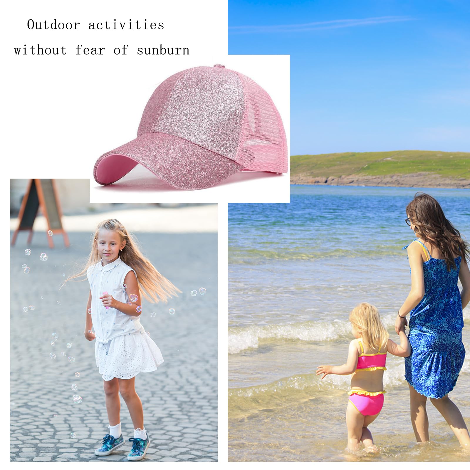 Gorra de Béisbol Transpirable, Gorra de béisbol para niñas, Sombrero de Sol Al Aire Libre, para Mujeres con Un PeríMetro Craneal de 54-58 cm (Rosa)