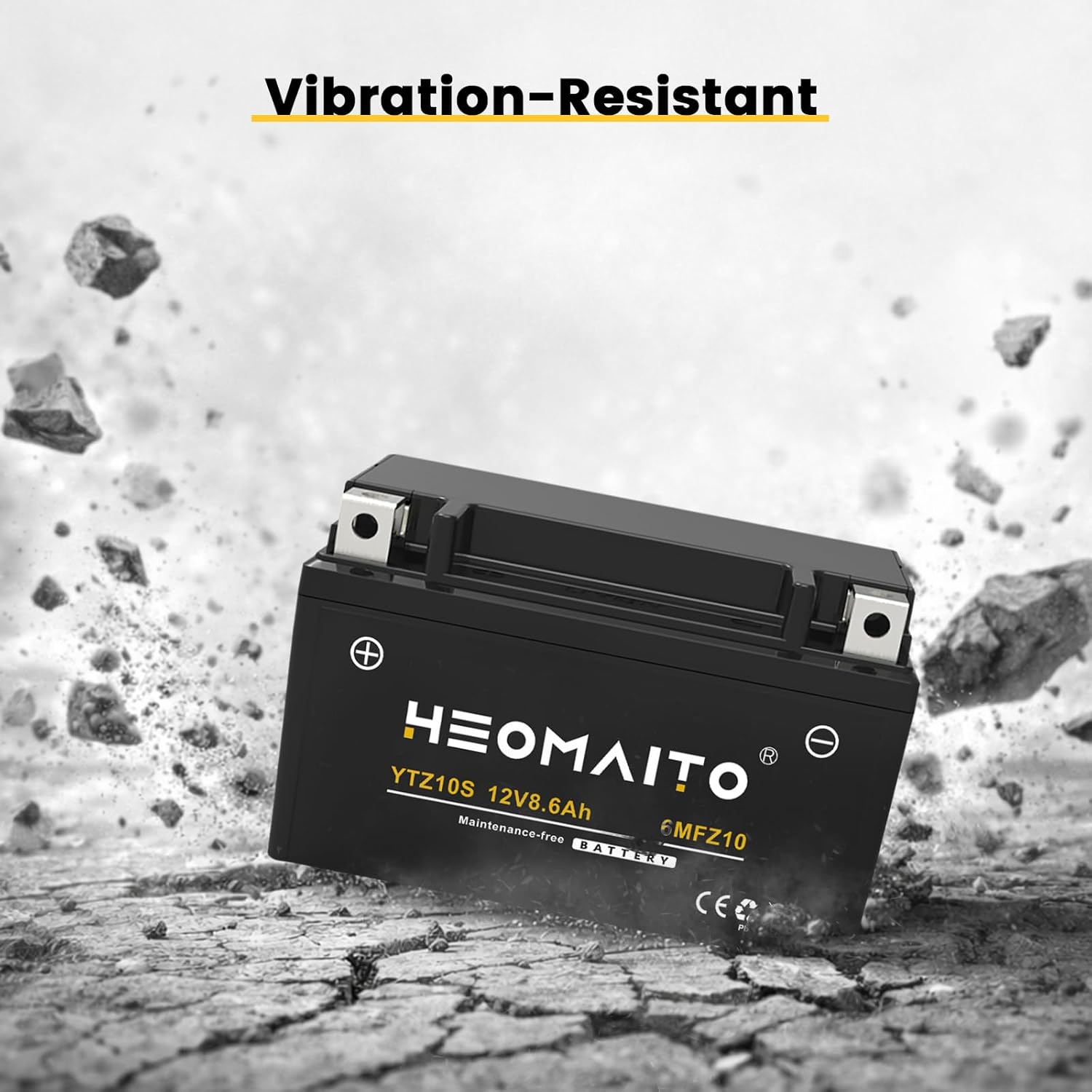 Battery YTZ10S-BS, 12V 8.6Ah, 10HR, 310 CCA, 6MFZ10 Rechargeable Maintenance Free SLA AGM Motorcycle Battery 1 Pack