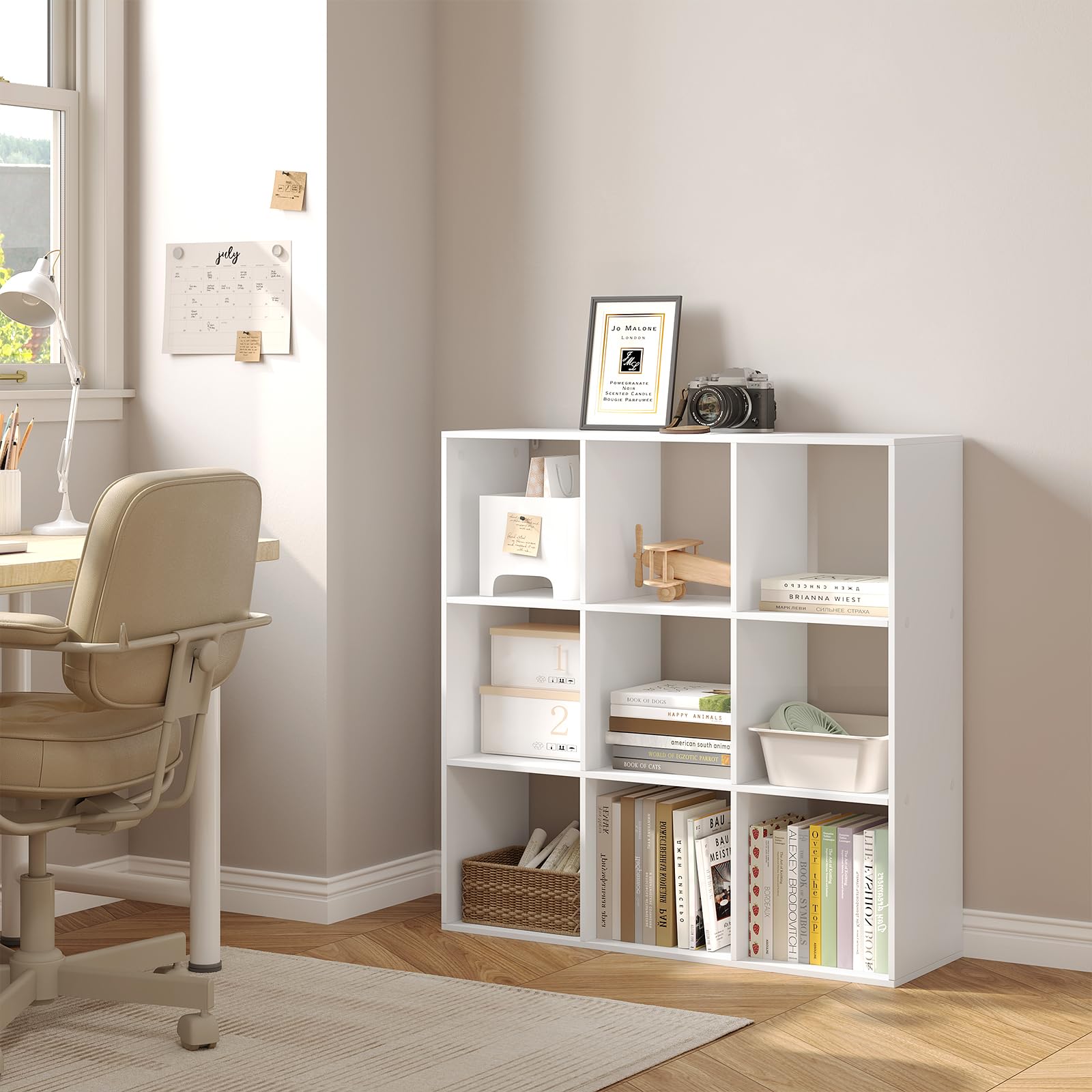 WOLTU Libreria a 9 Cubi, Scaffale di Stoccaggio a 9 Cubi, Divisorio per Libreria, Mobile di Stoccaggio per Soggiorno e Ufficio, Bianco, 94x29,5x93 cm, SK047ws