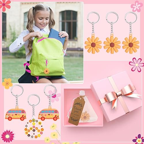 Miniatura 4 de Groovy Party Favores Boho Retro Hippie Decoraciones de Cumpleaños Incluye Margarita Flor de Paz Llavero Bolsas de Organza Thank You for Celebrating