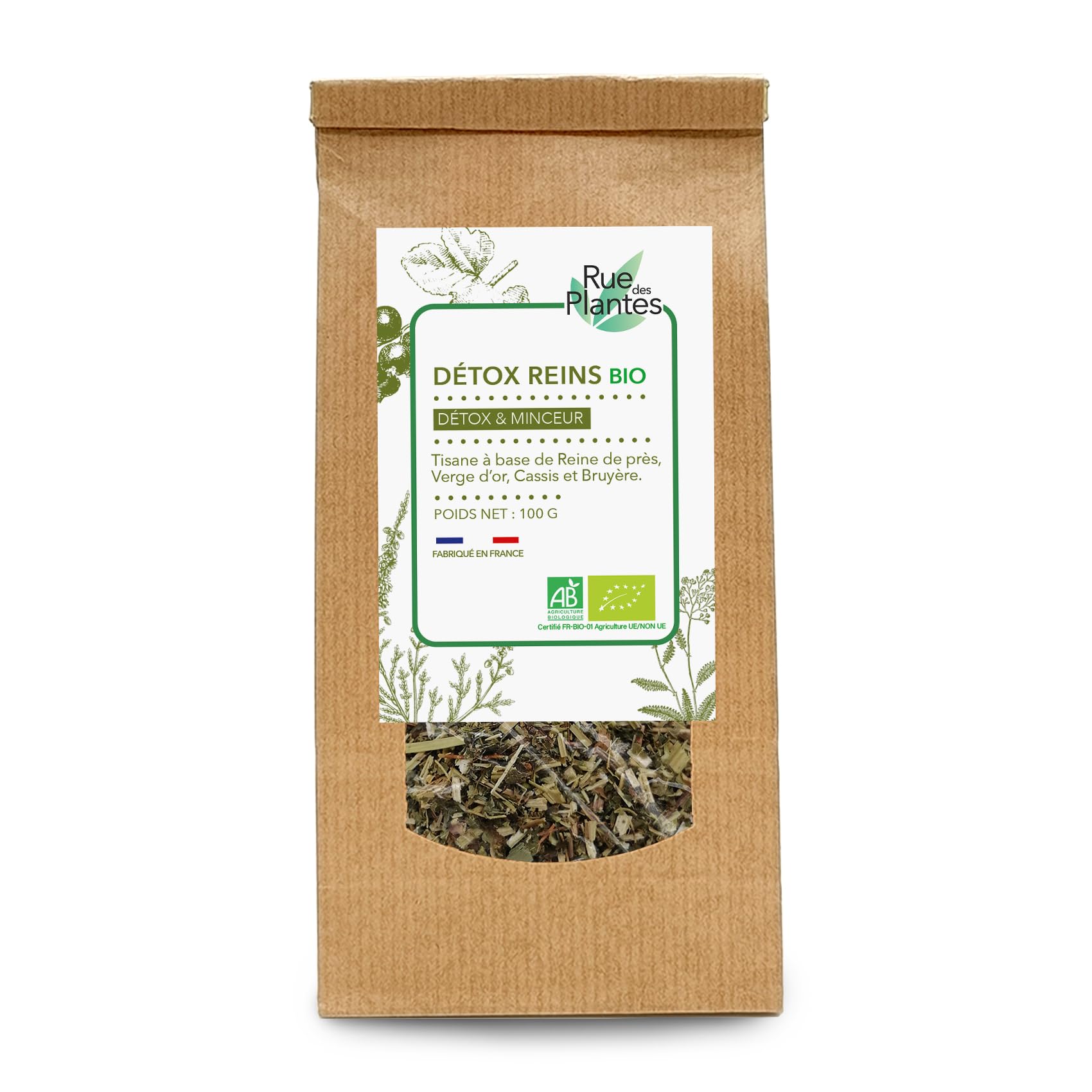 Tisane Détox Reins Bio 100g - Infusion Purifiante Naturelle, Soutien Santé Rénale, Mélange d'Herbes Bienfaisantes