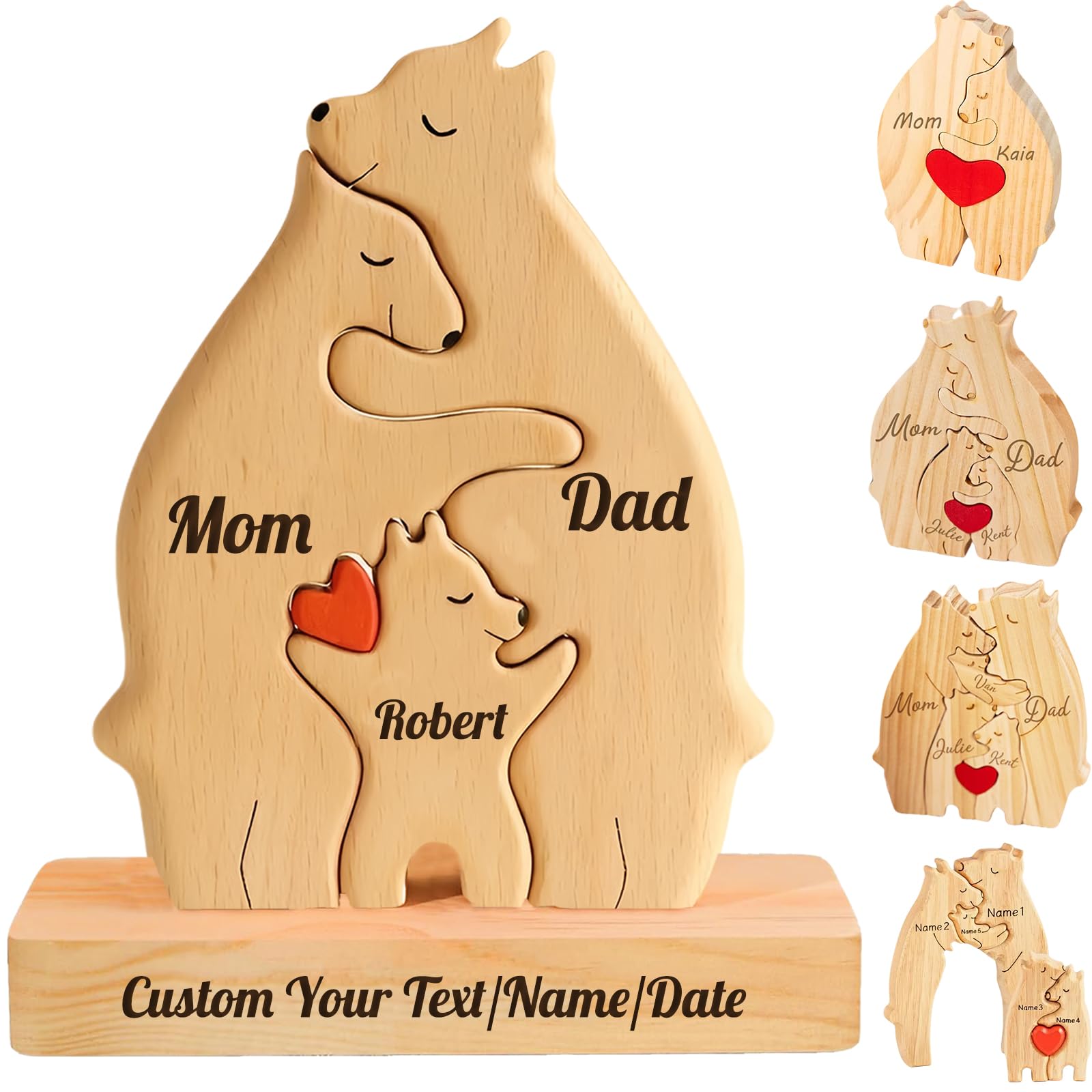 Gifts for Father-Personalized Wooden Bear Puzzle Custom Mama Bear Puzzle with 2-7 Names for Home Decor Personalized Gifts for Mother's Day Father's Day Birthday Christmas House Warming (Style-7)